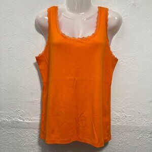 Jones New York Sport Women's Orange Pumpking Tank Top Cotton Y2K Lace Trim L